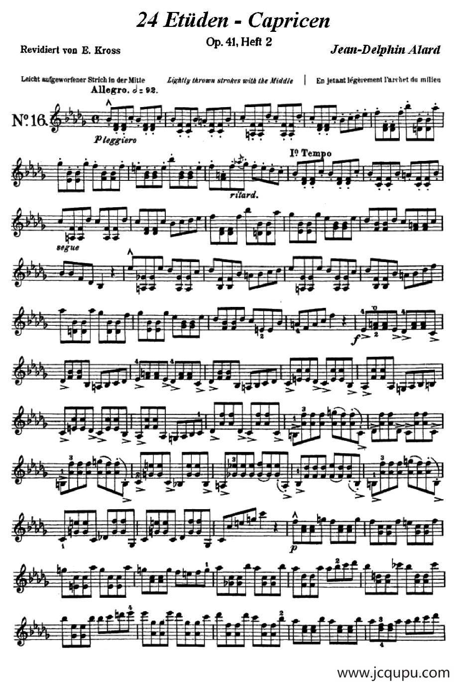 让·德尔菲·阿拉尔-12首小提琴隨想练习曲之16简谱