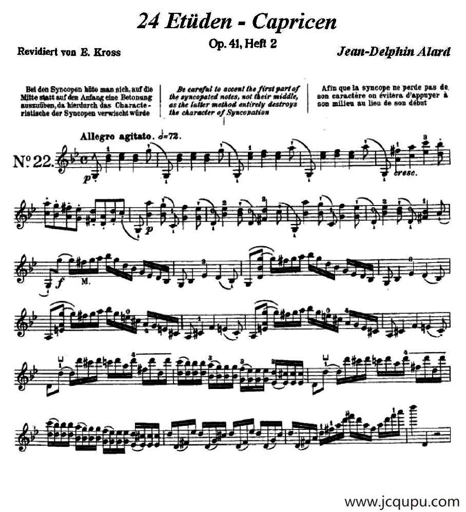 让·德尔菲·阿拉尔-12首小提琴隨想练习曲之22简谱