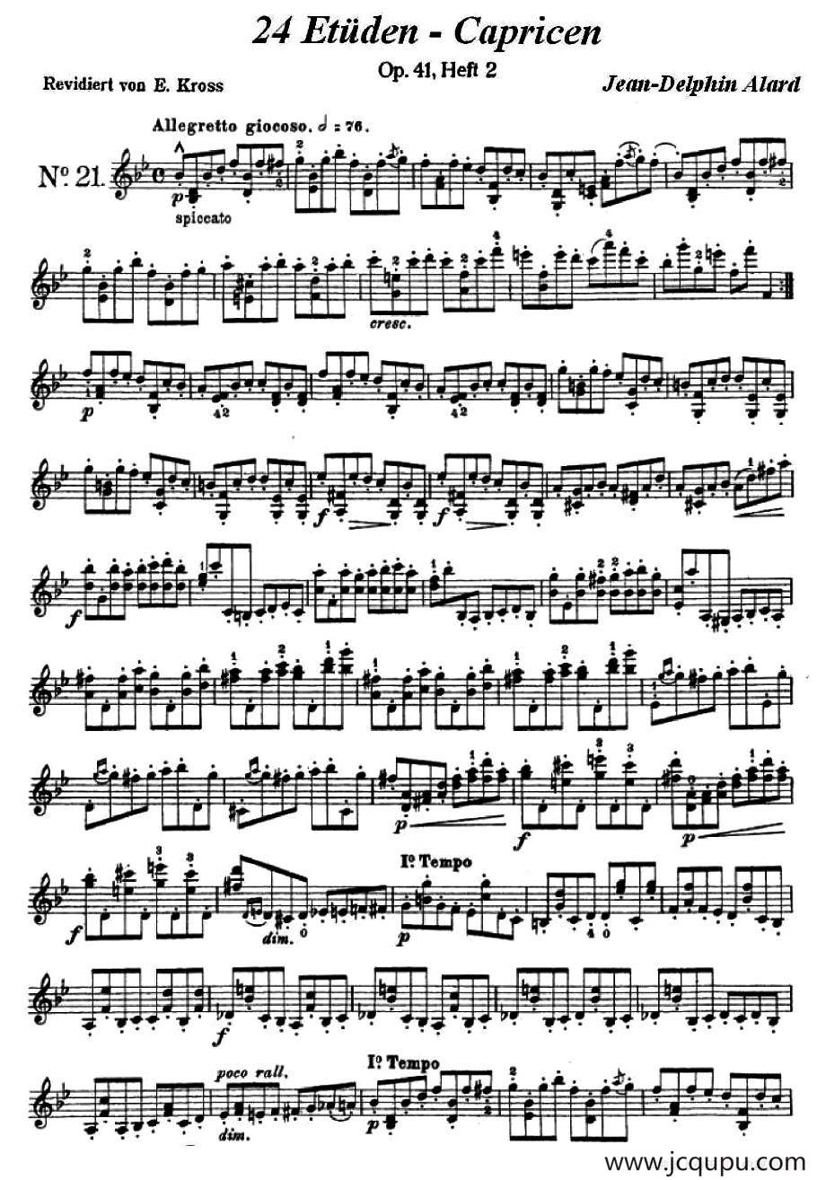 让·德尔菲·阿拉尔-12首小提琴隨想练习曲之21简谱