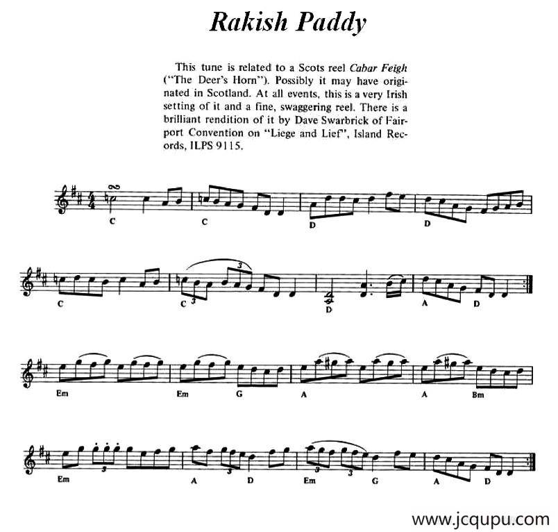 Rakish Paddy（爱尔兰民歌）简谱