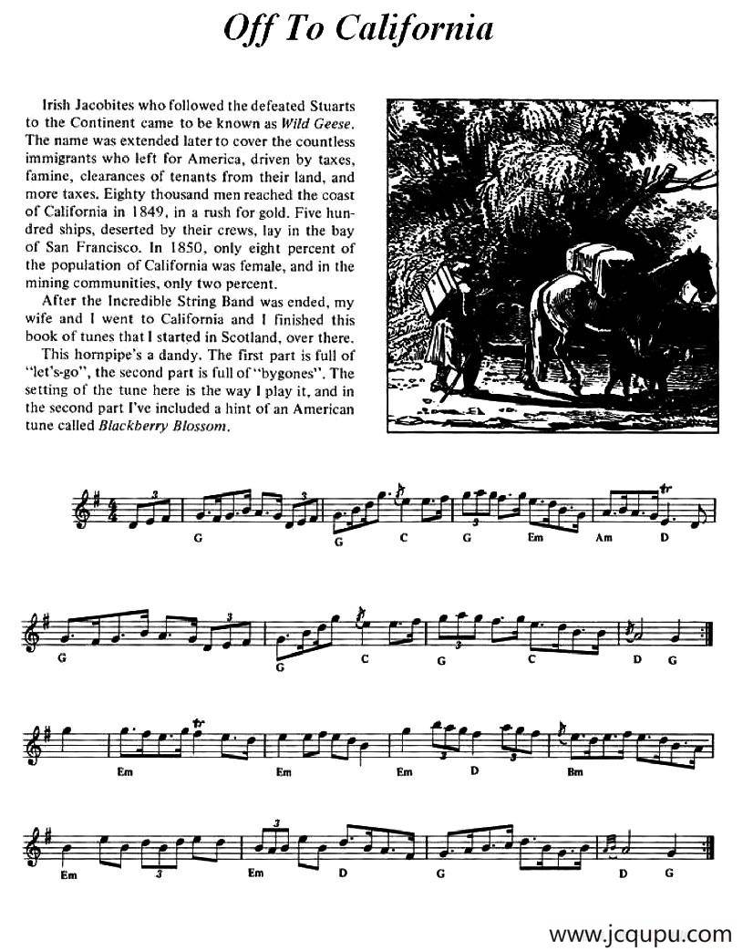 Off to California（爱尔兰民歌）简谱