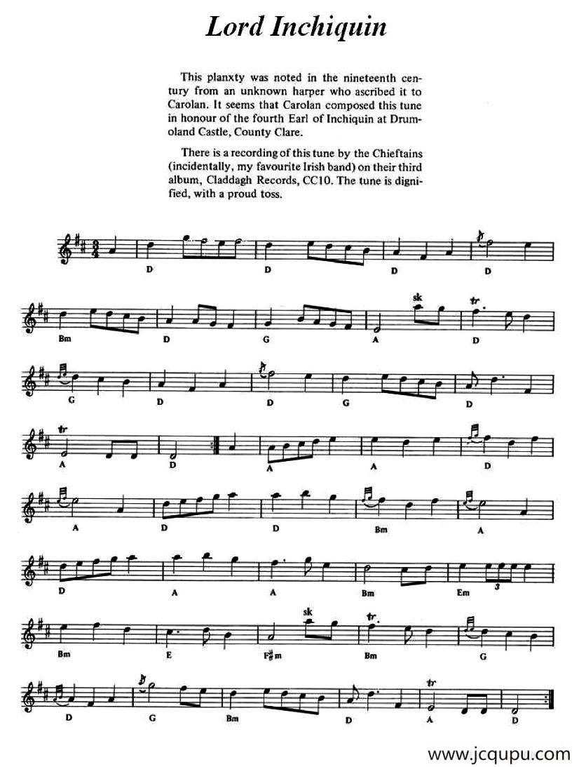 Lord Inchiquin（爱尔兰民歌）简谱