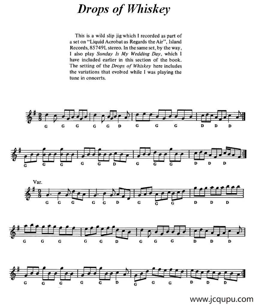 Drops of Whiskey（爱尔兰民歌）简谱