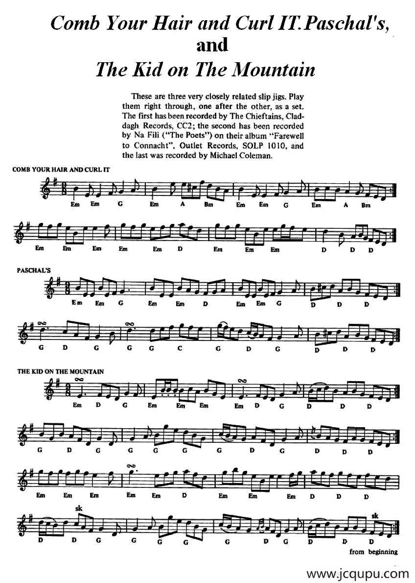 The Kid on The Mountain（爱尔兰民歌）简谱