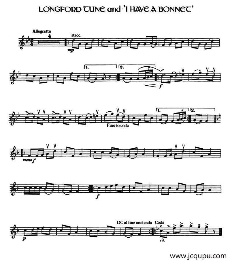 Longford Tune and ‘I Have a Bonnet’ （爱尔兰曲调）简谱