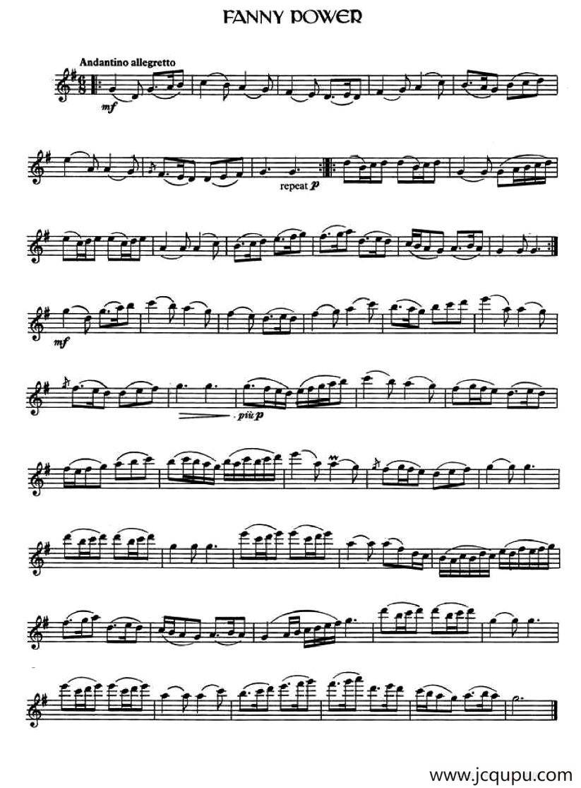 Fanny Power （爱尔兰曲调）简谱