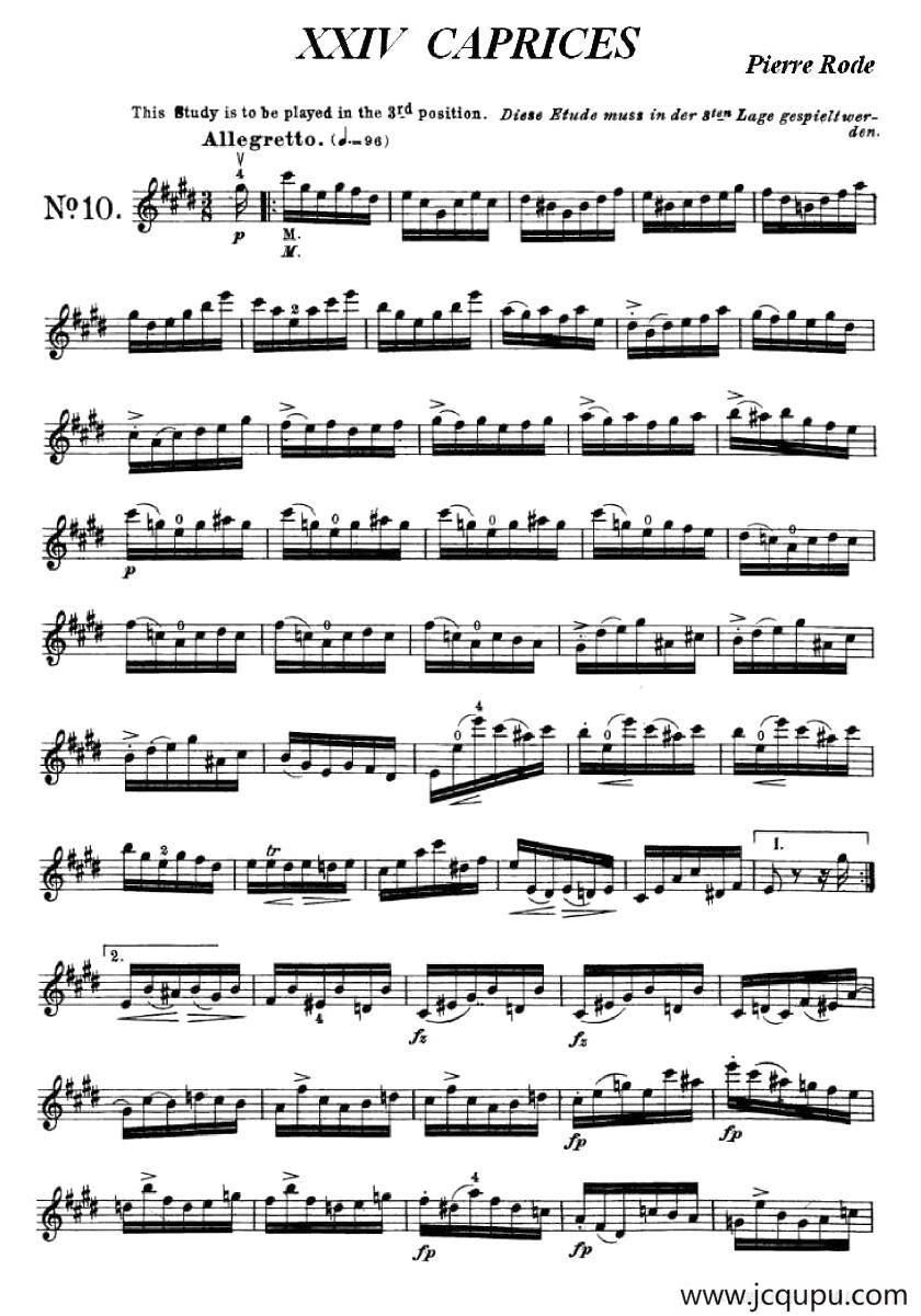 24首小提琴练习曲之10 简谱