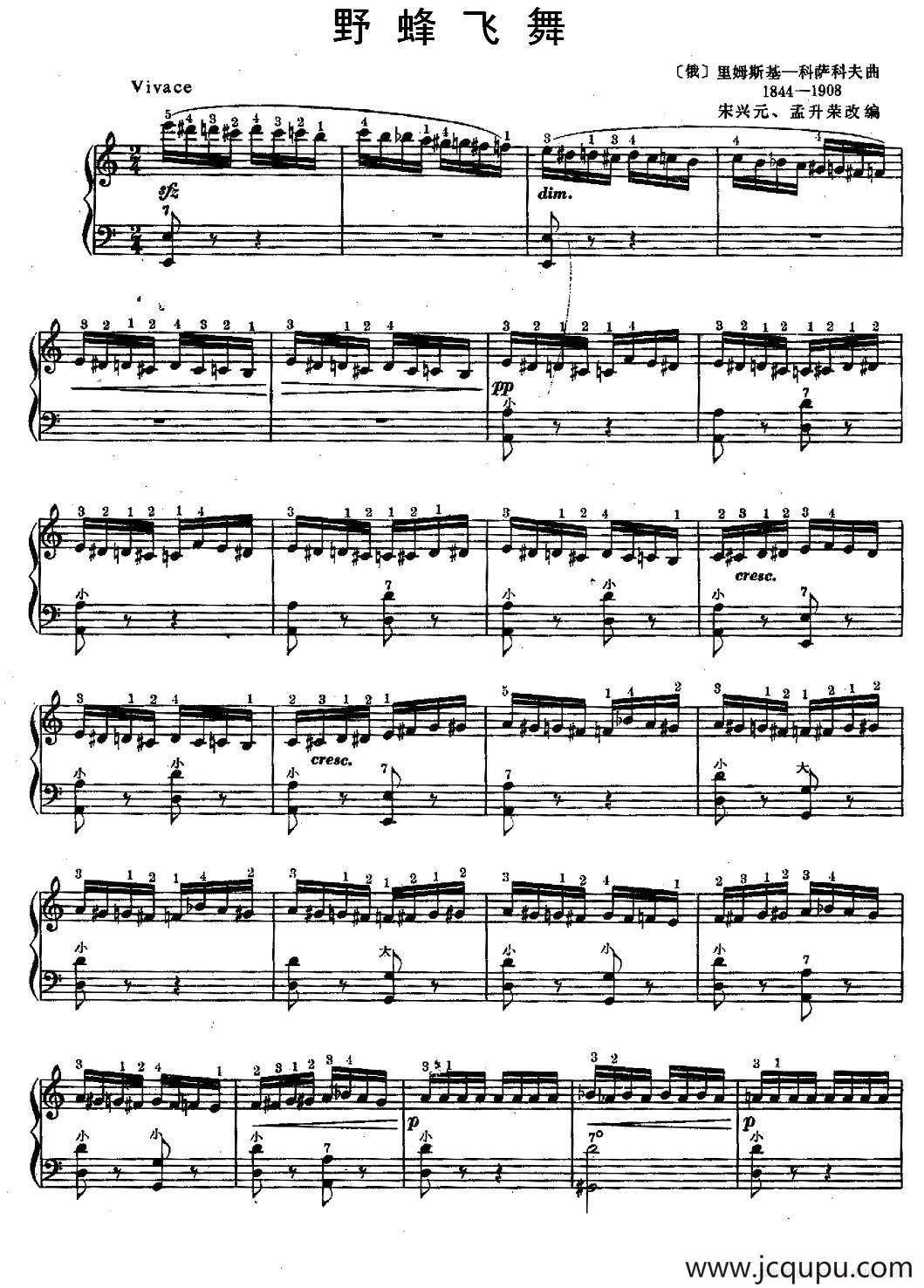 野蜂飞舞（宋兴元改编版）简谱