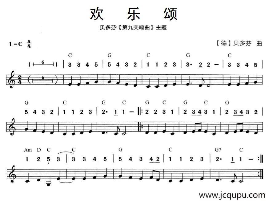 欢乐颂（贝多芬《第九交响曲》主题）（线简谱混排版）简谱