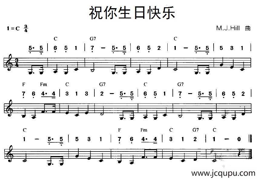 祝你生日快乐（线简谱混排版）简谱