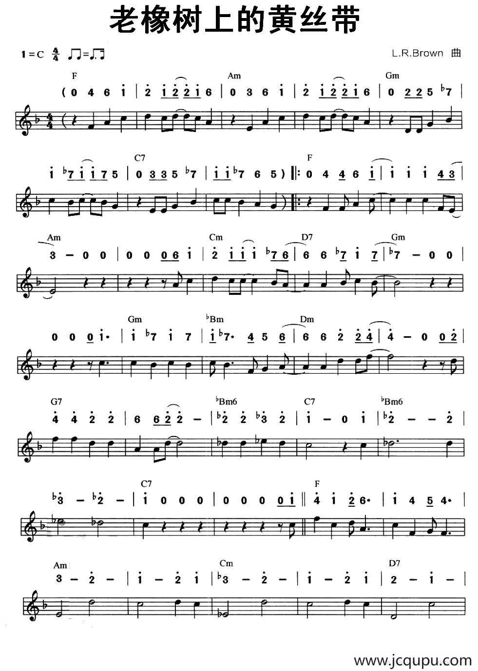 老橡树上的黄丝带（线简谱混排版）简谱