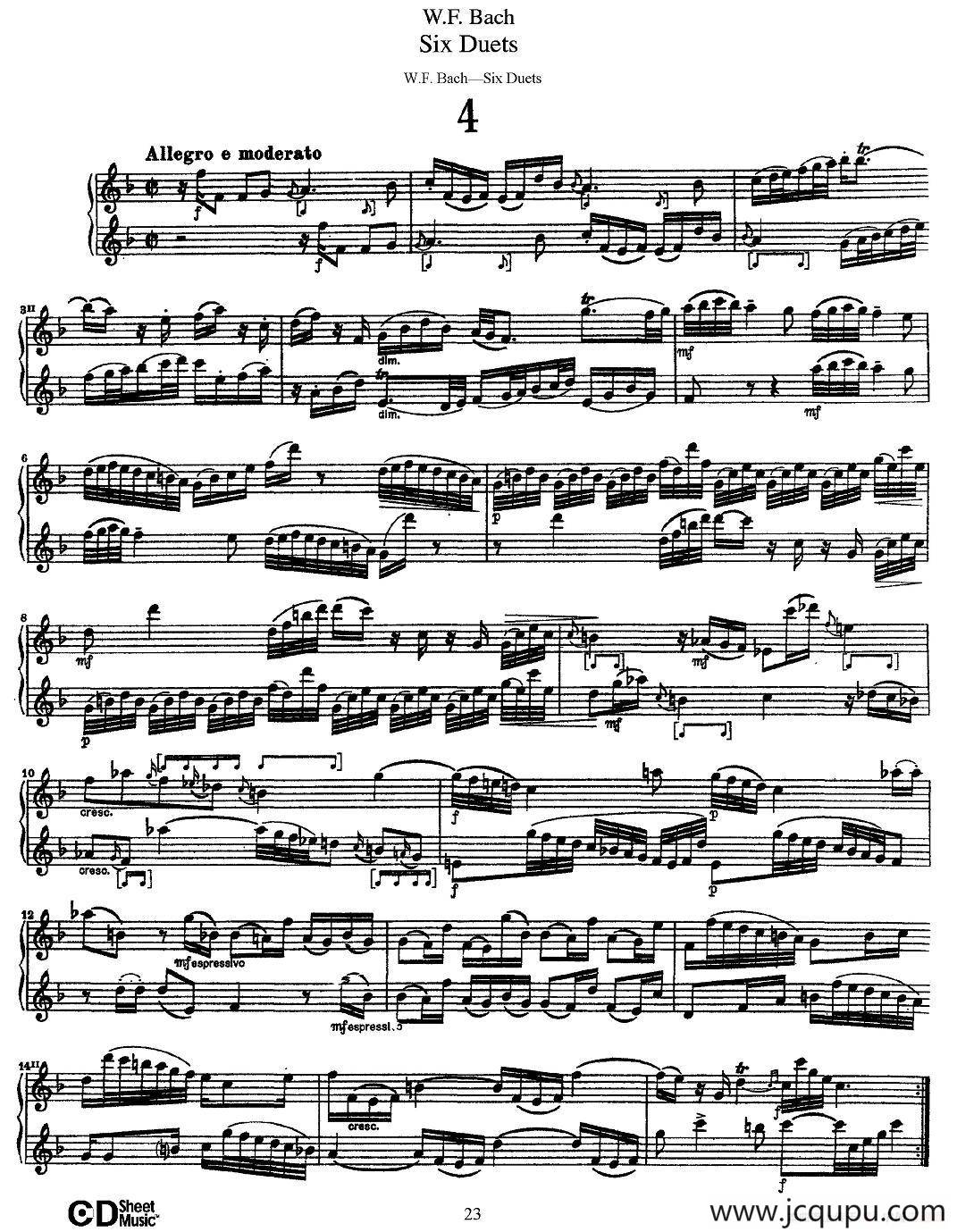 W.F.巴赫—六首二重奏练习曲（4）简谱