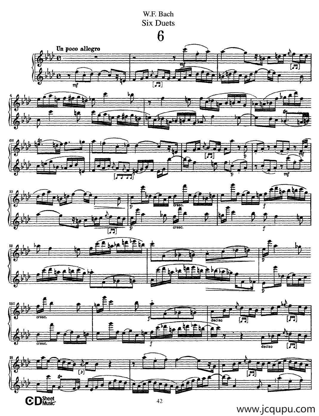 W.F.巴赫—六首二重奏练习曲（6）简谱