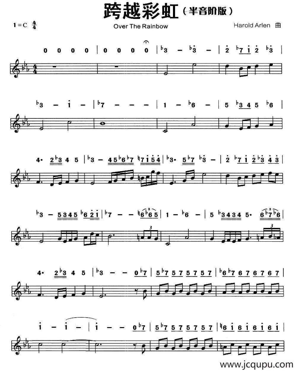 跨越彩虹（半音阶口琴谱、线简谱混排版）简谱