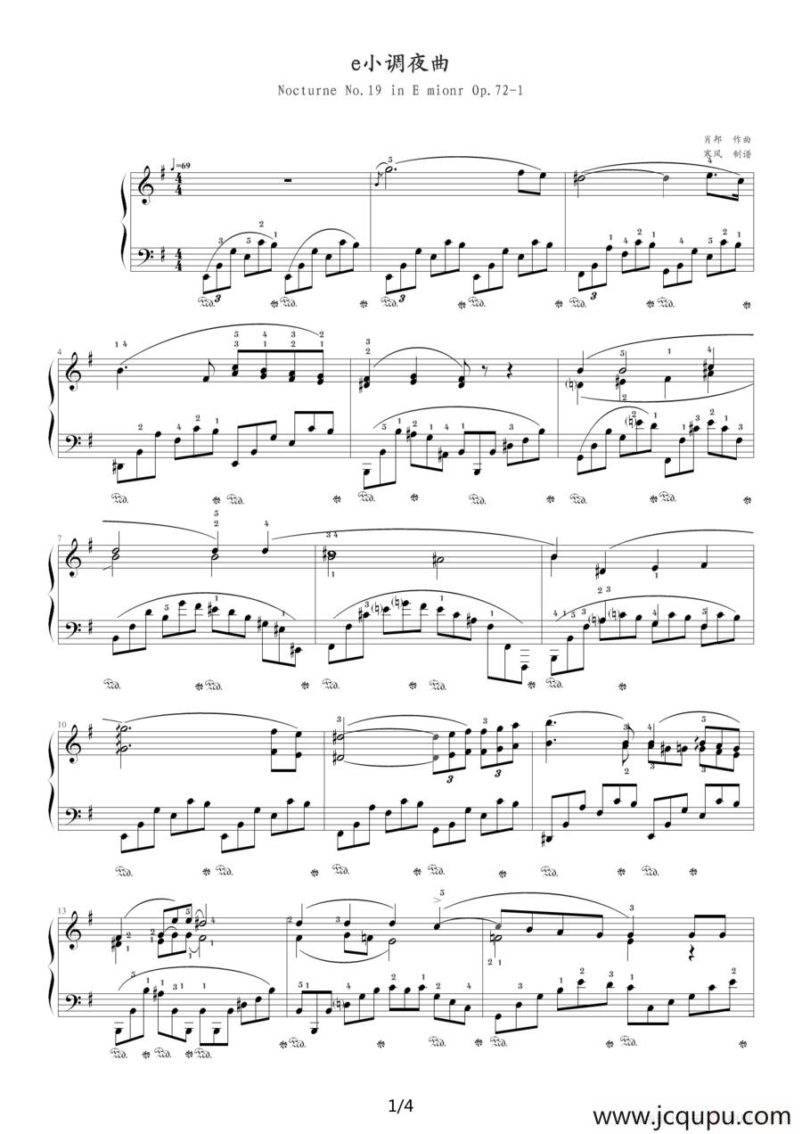 e小调夜曲，Op.72,No.1（肖邦第19号夜曲）简谱