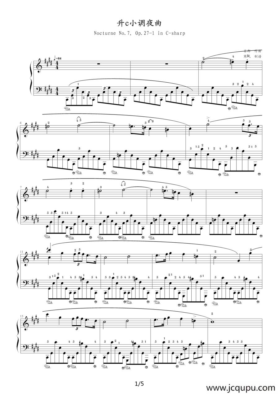 升c小调夜曲，Op.27,No.1（肖邦第7号夜曲）简谱