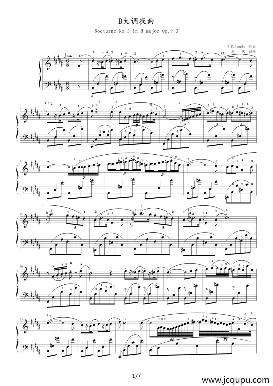 B大调夜曲，Op.9,No.3（肖邦第3号夜曲）简谱