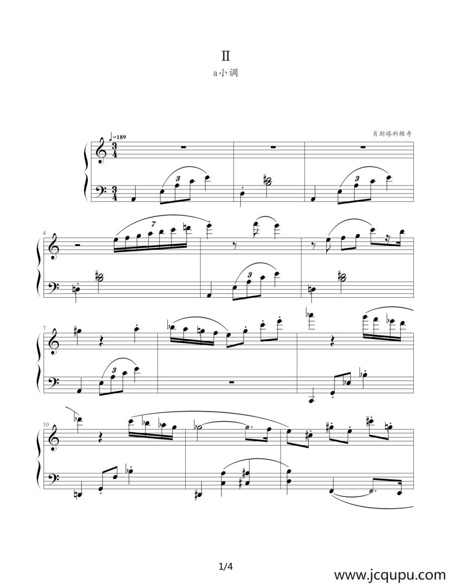 肖斯塔科维奇—前奏曲（2）：a小调简谱