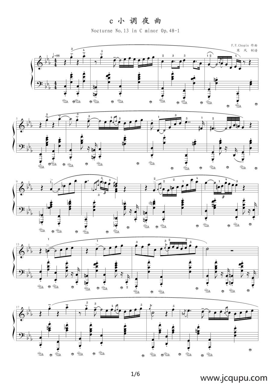 c小调夜曲，Op.48,No.1（肖邦第13号夜曲）简谱