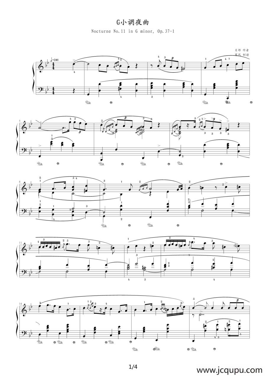G小调夜曲，Op.37,No.1（肖邦第11号夜曲）简谱