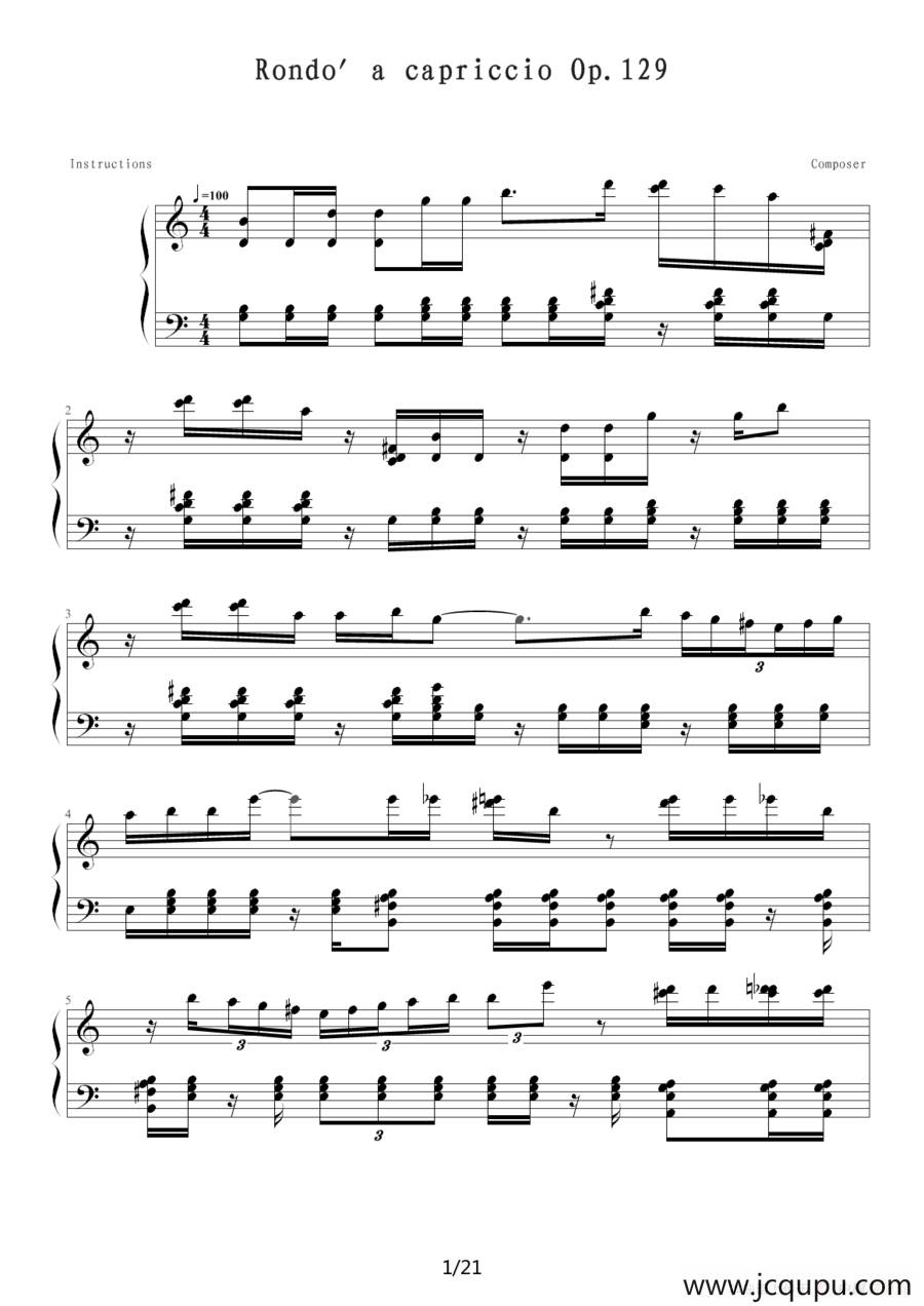 Rondo' a capriccio OP.129（绮想旋曲）简谱