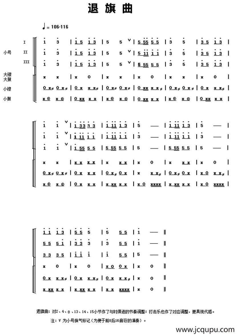 中国少年先锋队鼓号谱：2、退旗曲 简谱