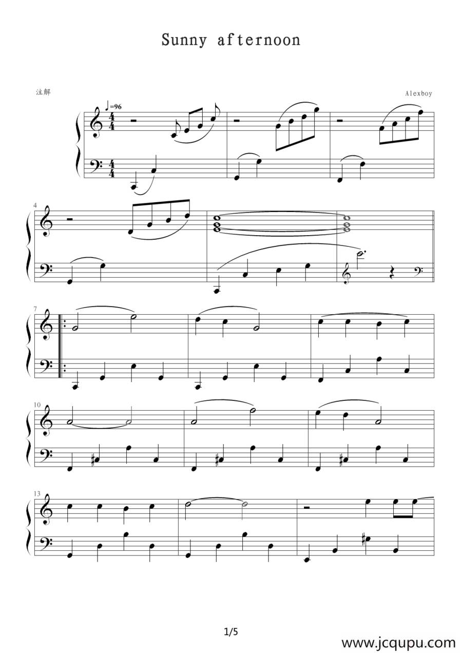 sunny afternoon简谱