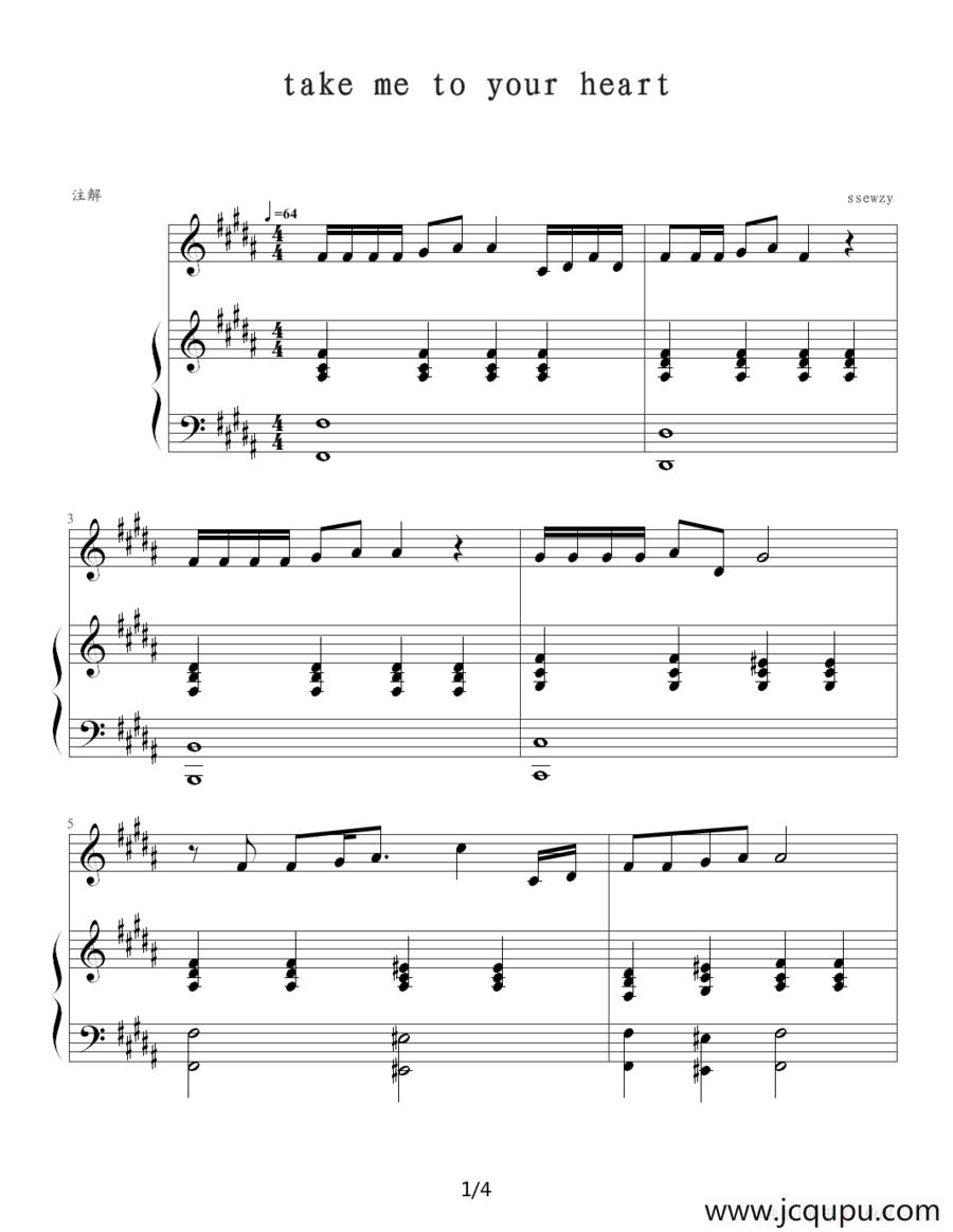 Take me to your heart（吻别）简谱