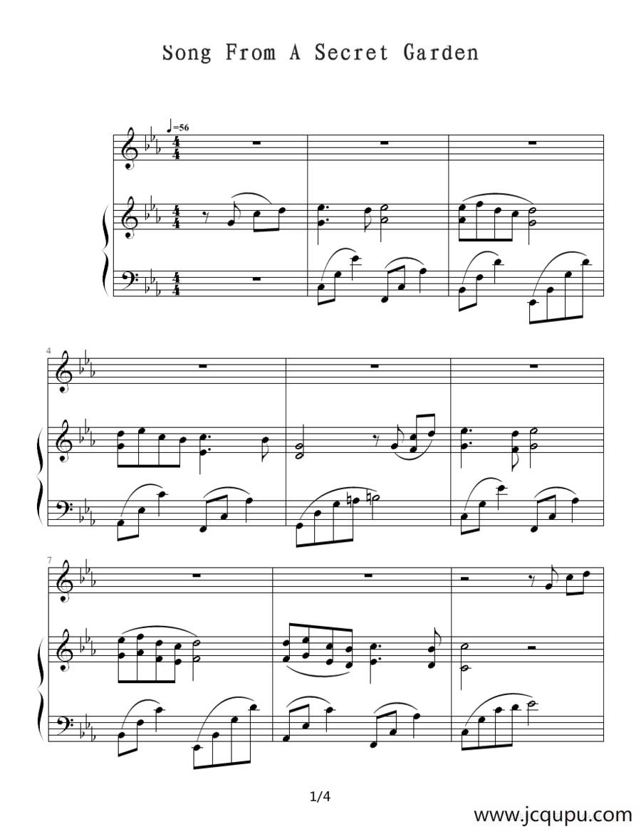 Song From A Secret Garden（钢琴伴奏谱）简谱