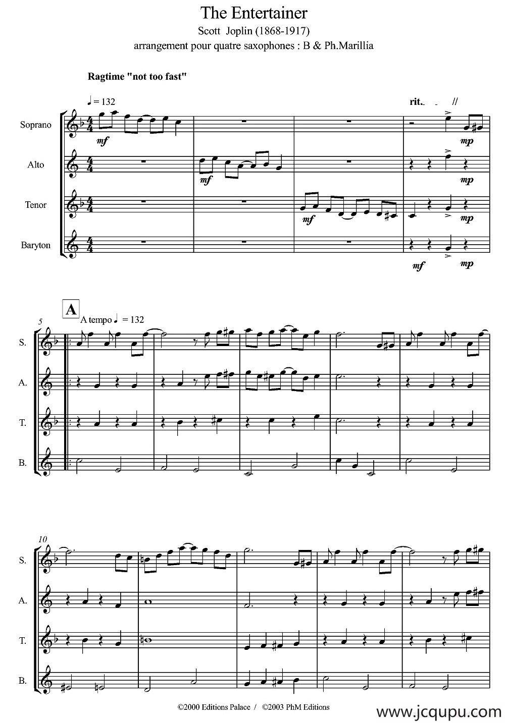 The Entertainer（四重奏）简谱