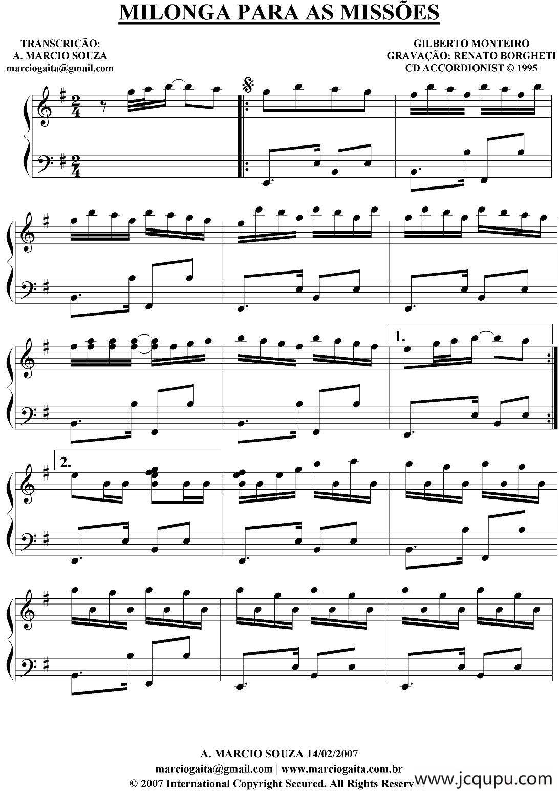 Milonga Para As Missoes （秋日起舞）简谱