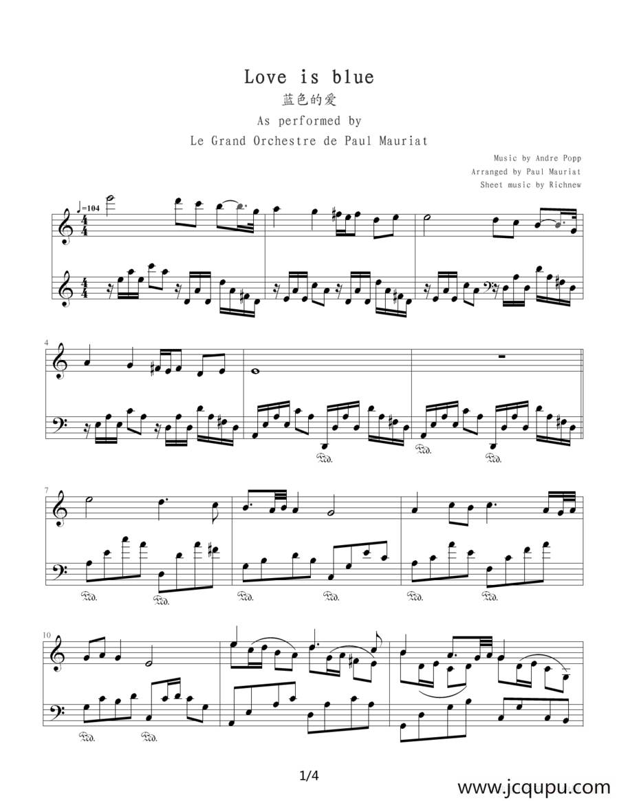 蓝色的爱简谱