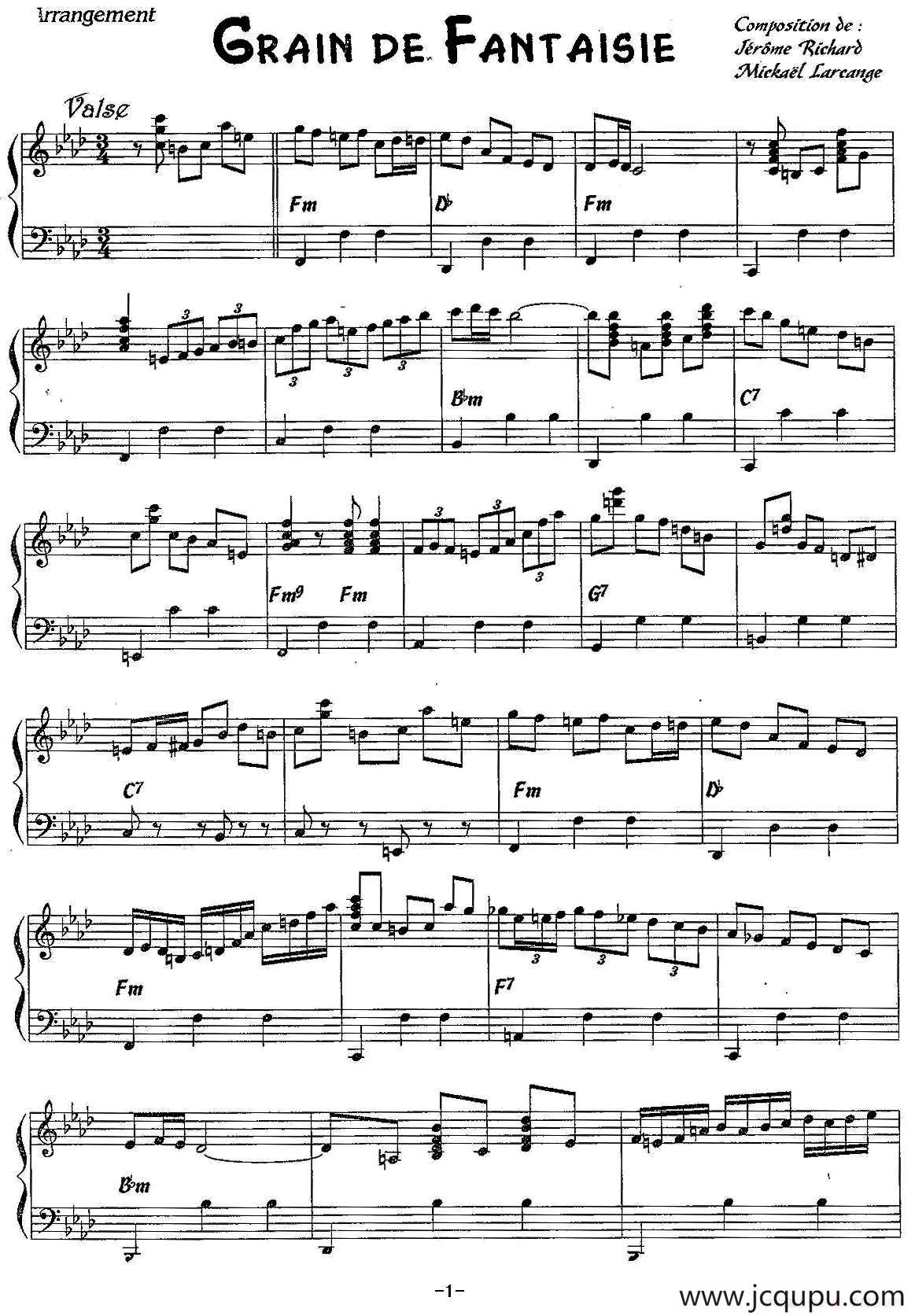 Grain de Fantaisie（华丽华尔兹）简谱