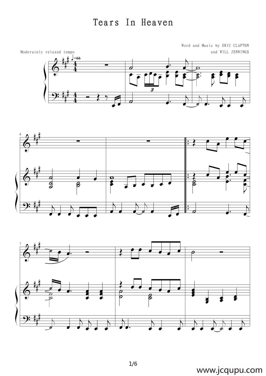 Tears In Heaven（泪洒天堂）简谱