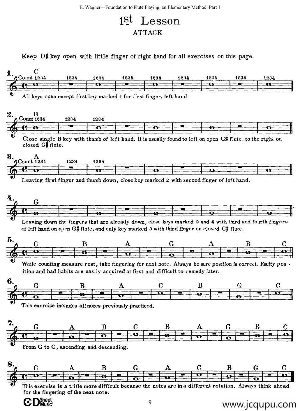 长笛演奏基础教程练习（1—10）简谱