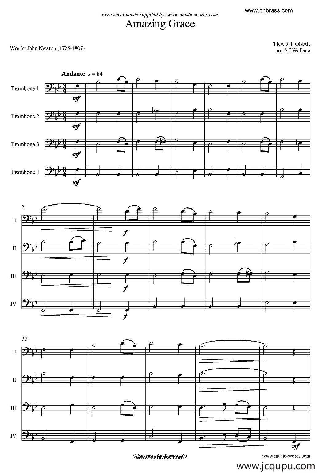 Amazing Grace（长号四重奏）简谱