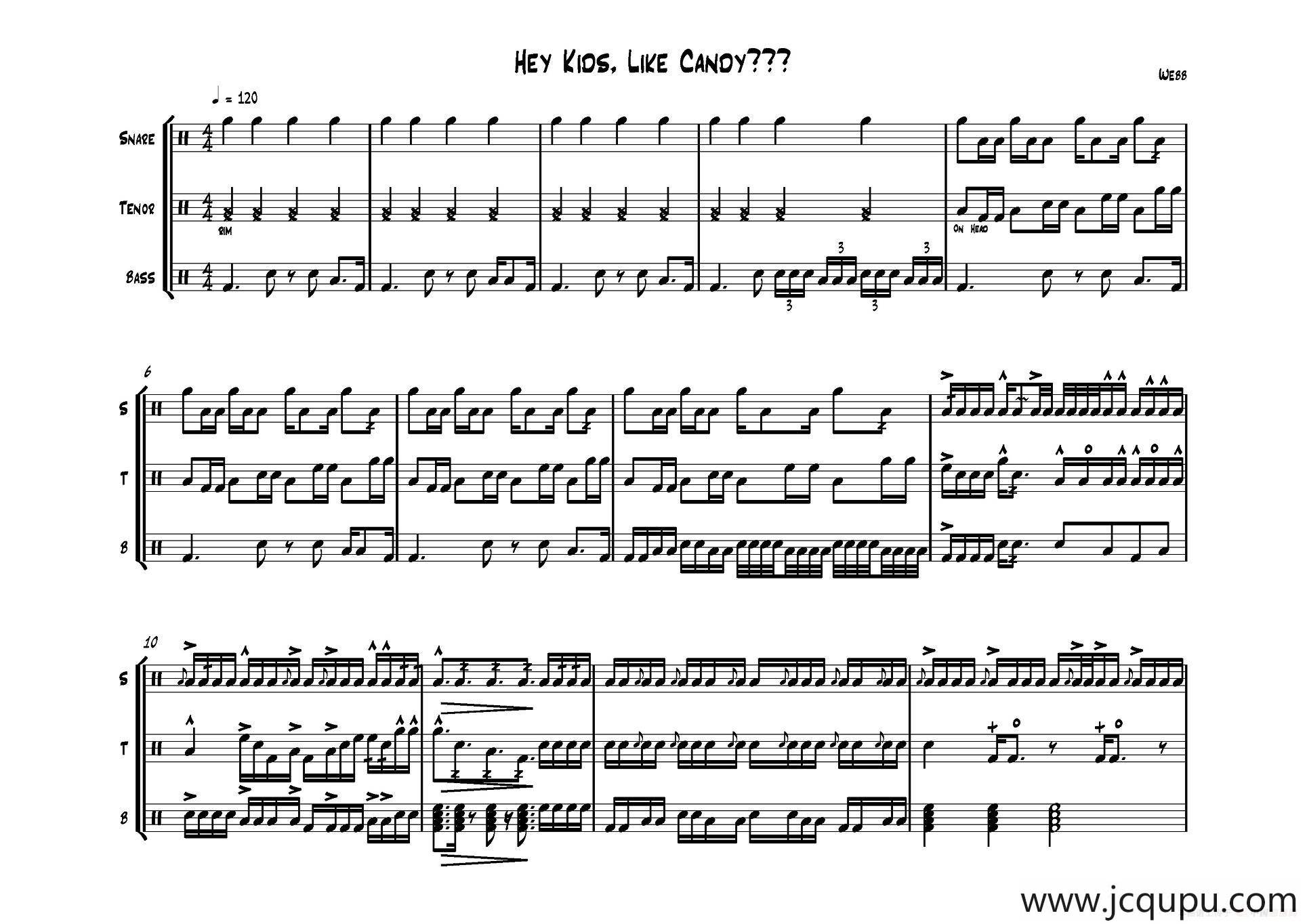 HEY KIDS,LIKE CANDY（行进打击乐总谱）简谱