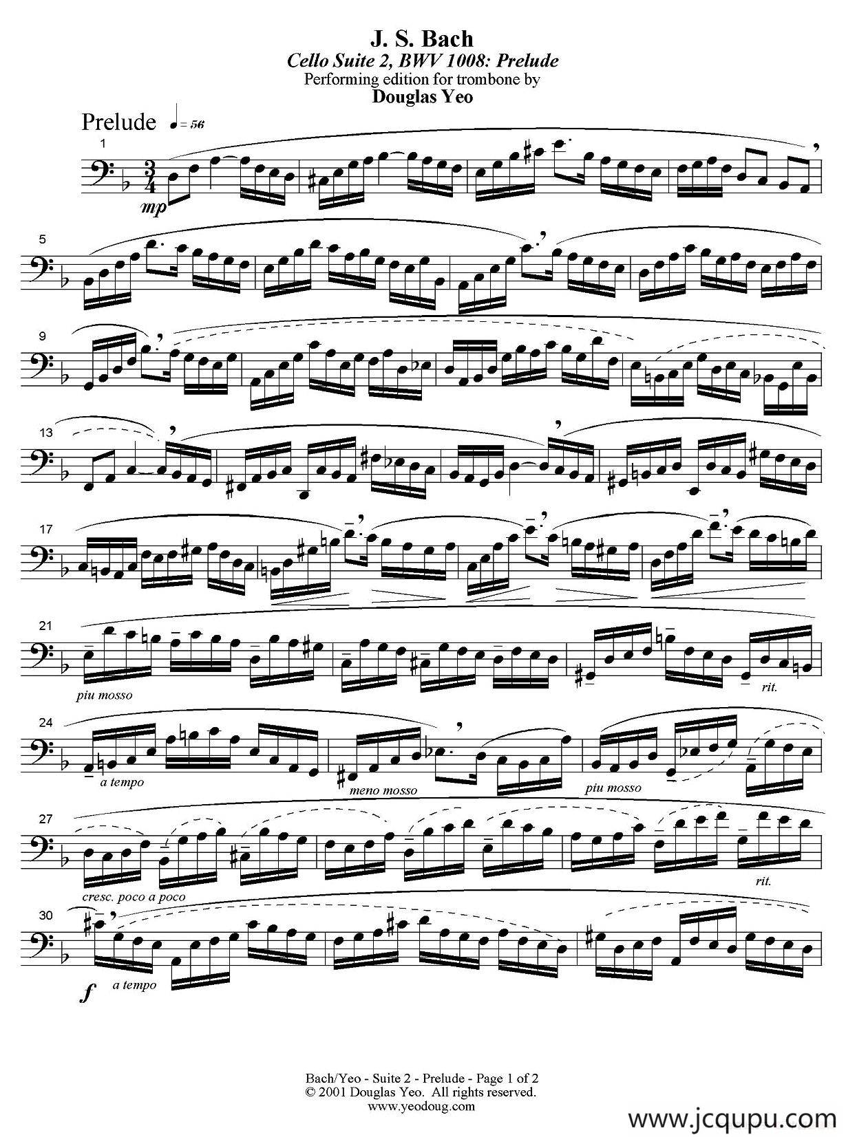 Douglas Yeo - Prelude（序曲）（低音长号）简谱