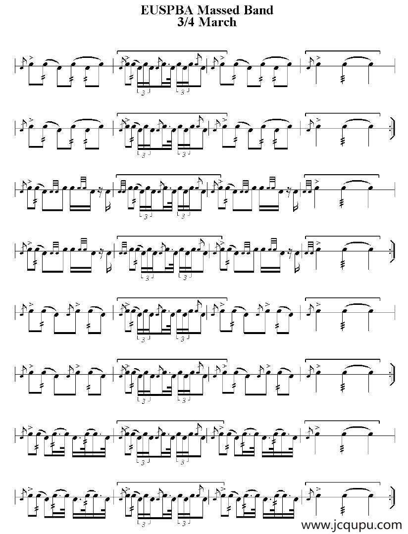 EUSPBA Massed Band 3/4 March（行进乐队3/4拍鼓谱）简谱
