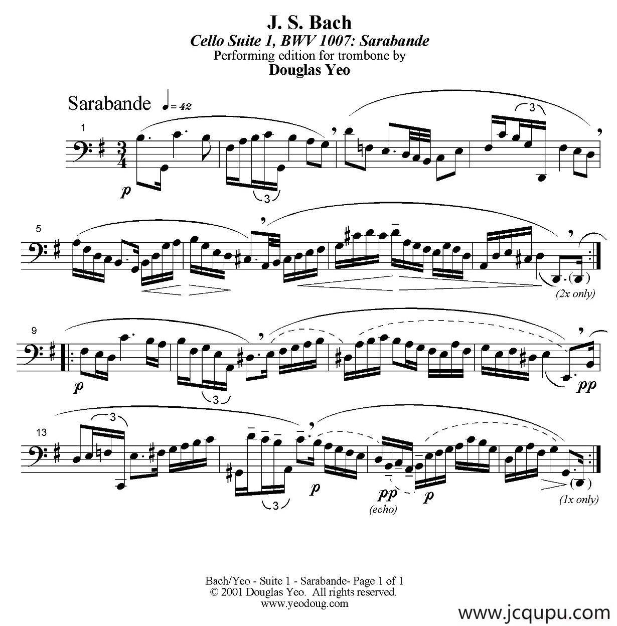 Douglas Yeo - Sarabande（萨拉班德舞曲）（低音长号）简谱