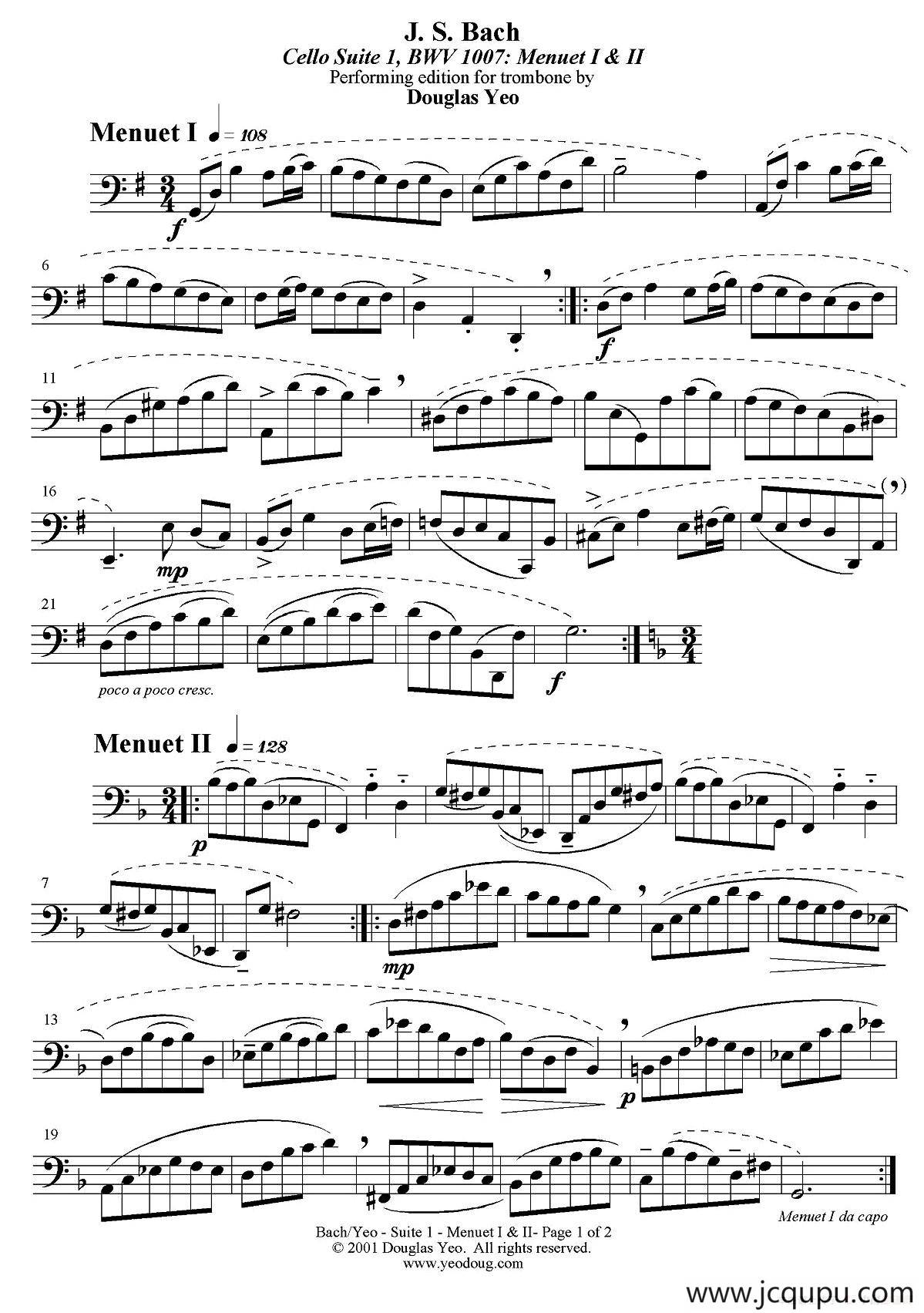 Douglas Yeo - Menuet（小步舞曲）（低音长号）简谱