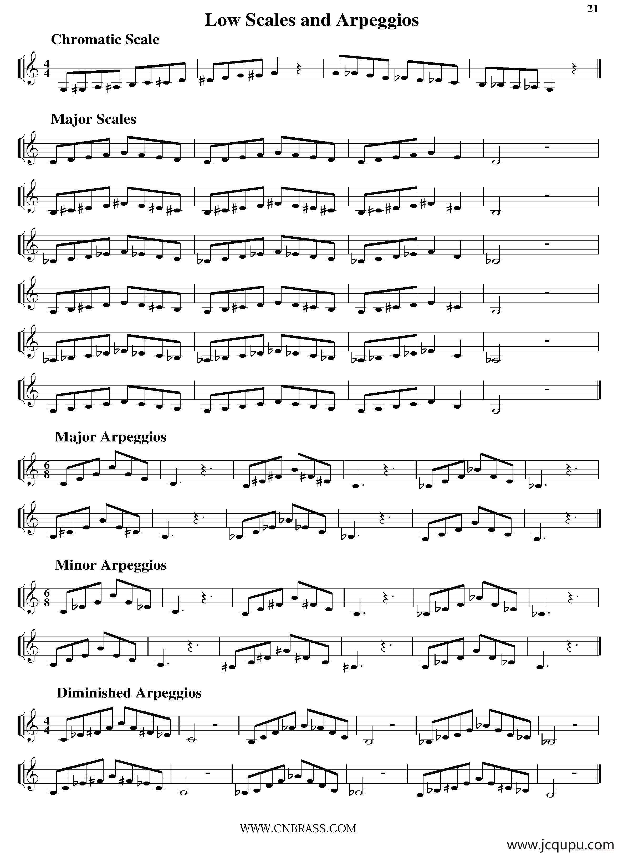 Low Scales and Arpeggios（小号）简谱