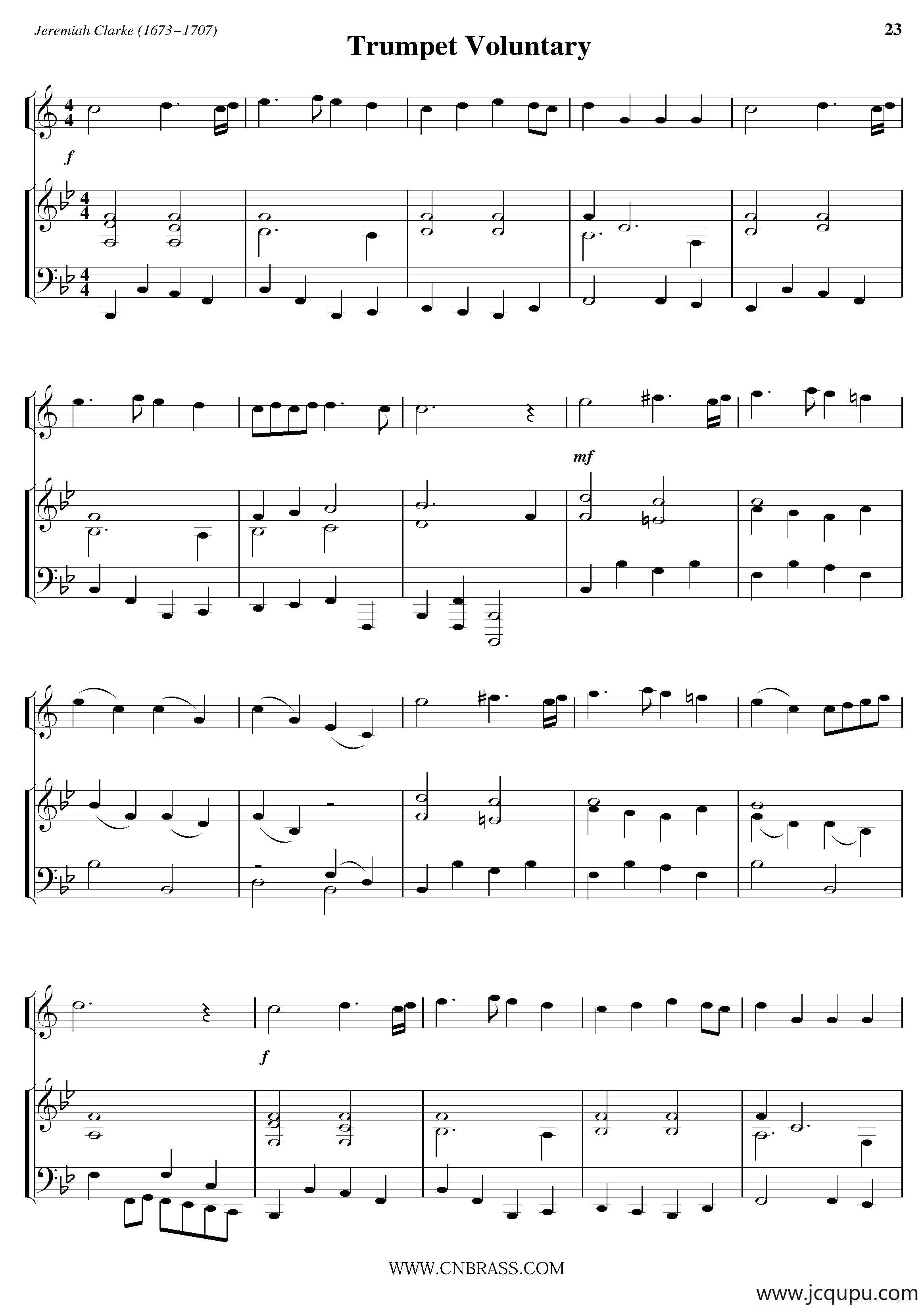 Trumpet Voluntary（小号+钢琴伴奏）简谱