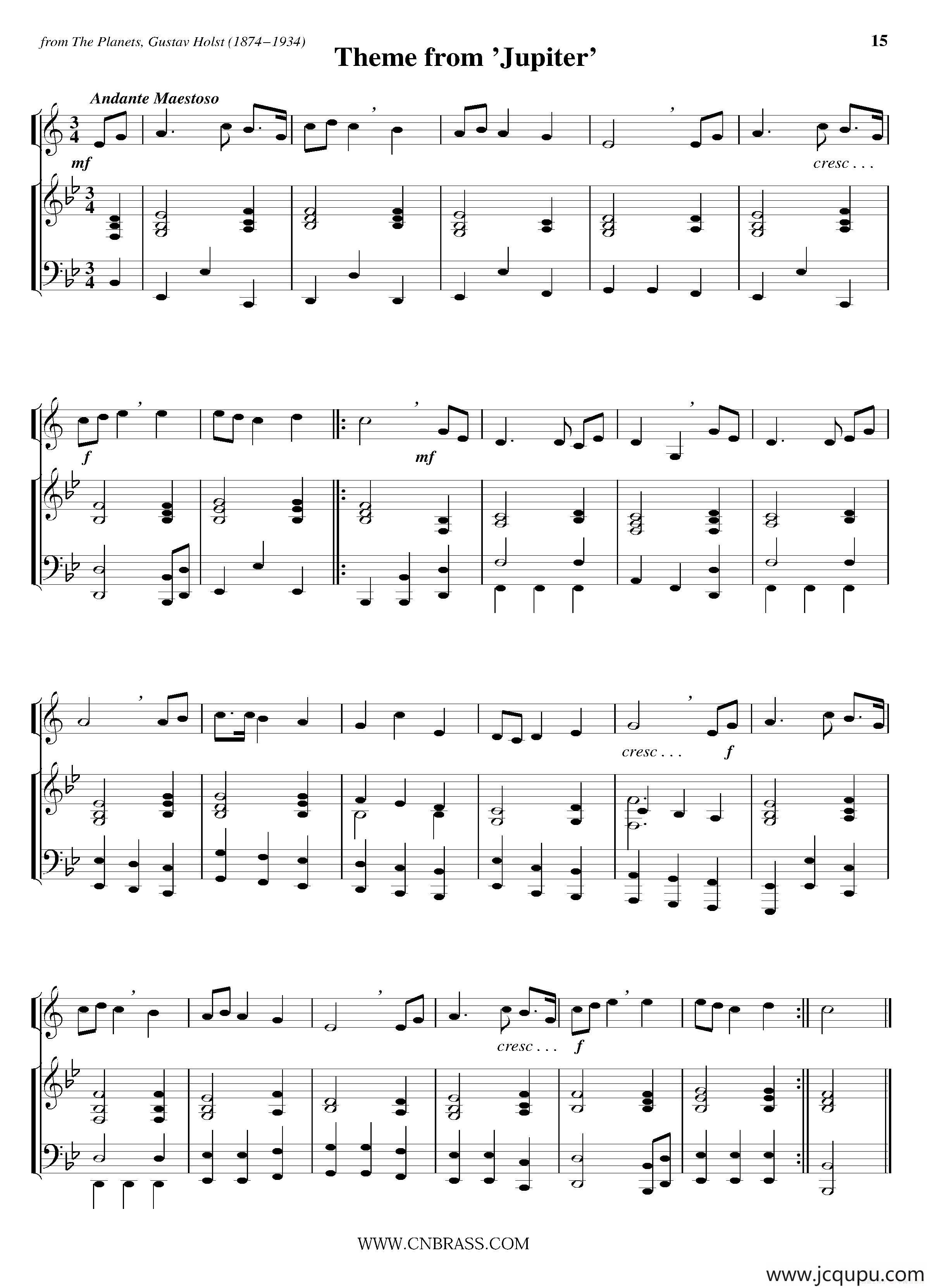 Theme from 'Jupiter' （小号+钢琴伴奏）简谱