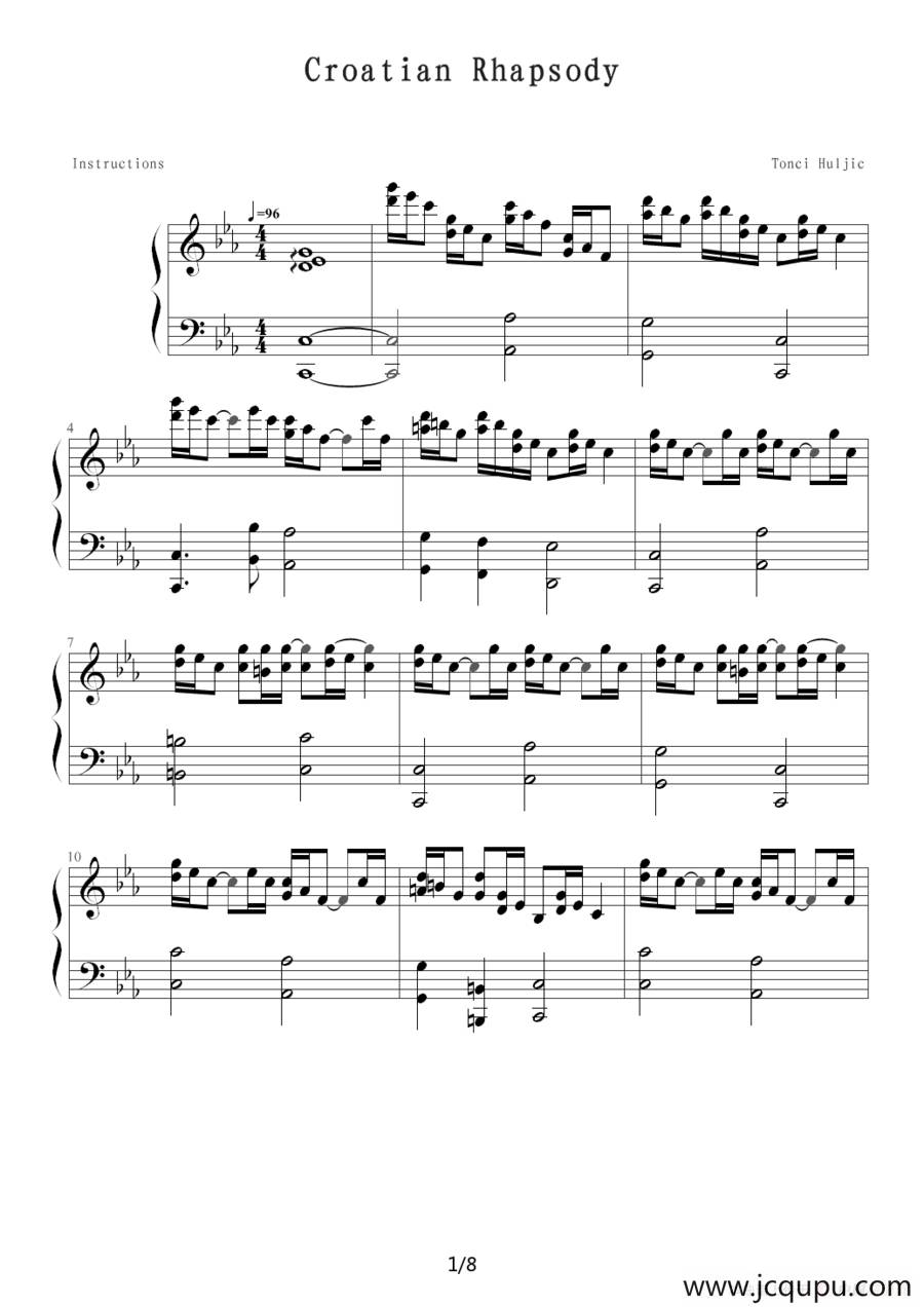 克罗地亚狂想曲（Tonci Huljie 制谱版）简谱