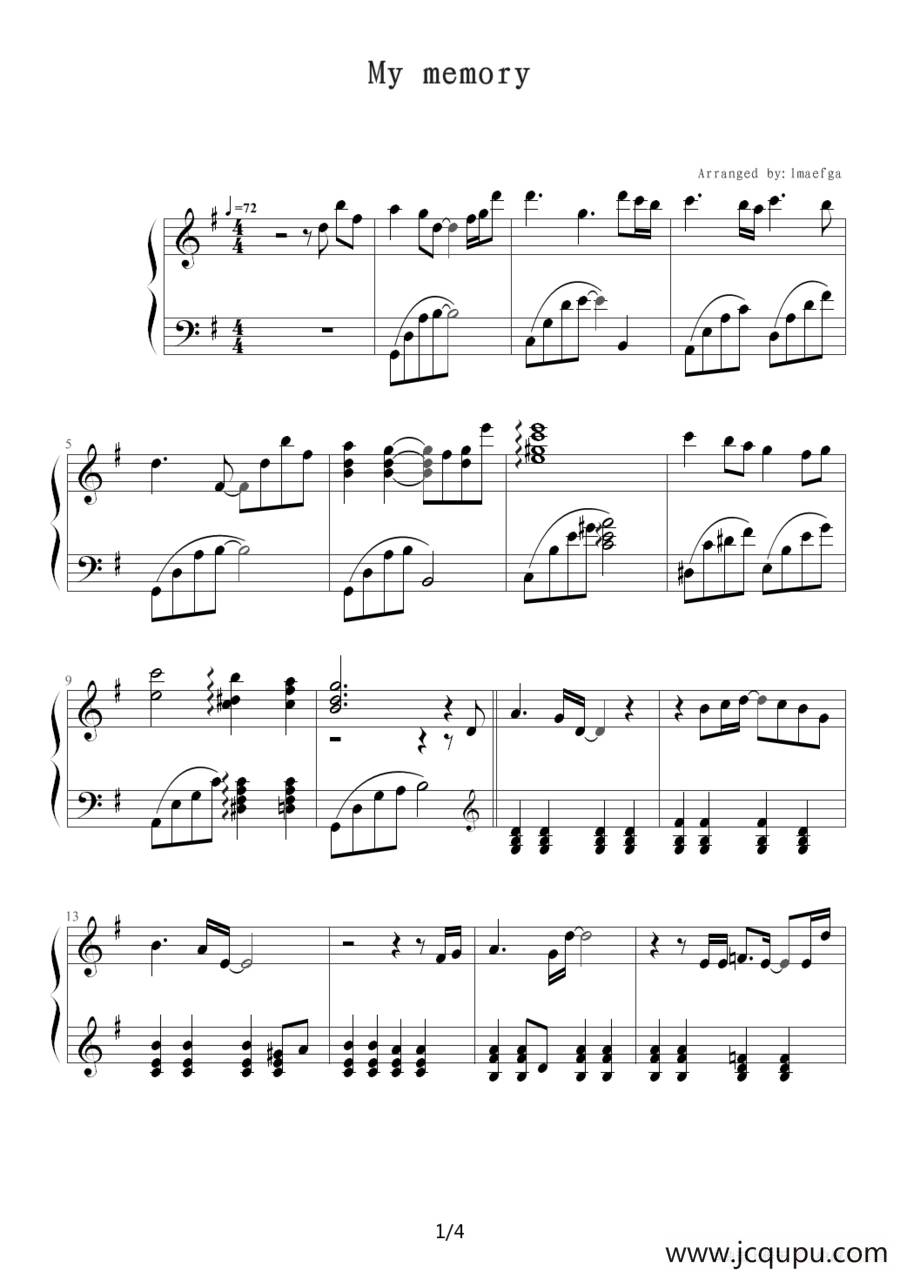 MY MEMORY（韩剧《冬季恋歌》插曲）简谱