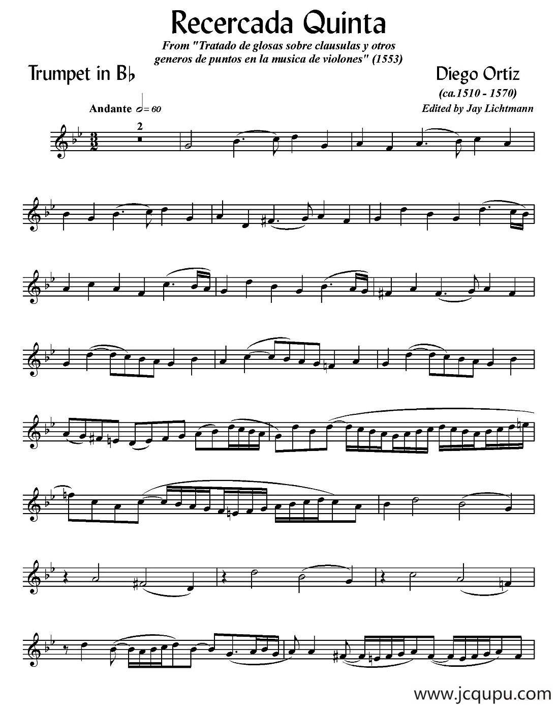 Recercada Quinta （小号谱）简谱