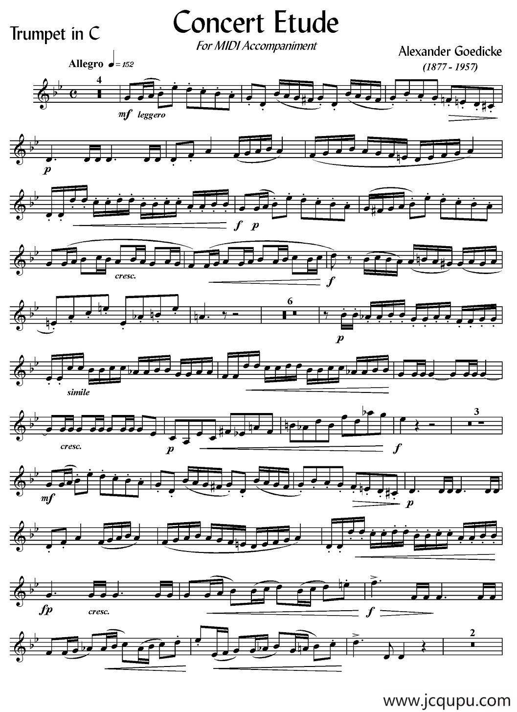 Concert Etude （音乐会练习曲、C调）（小号）简谱