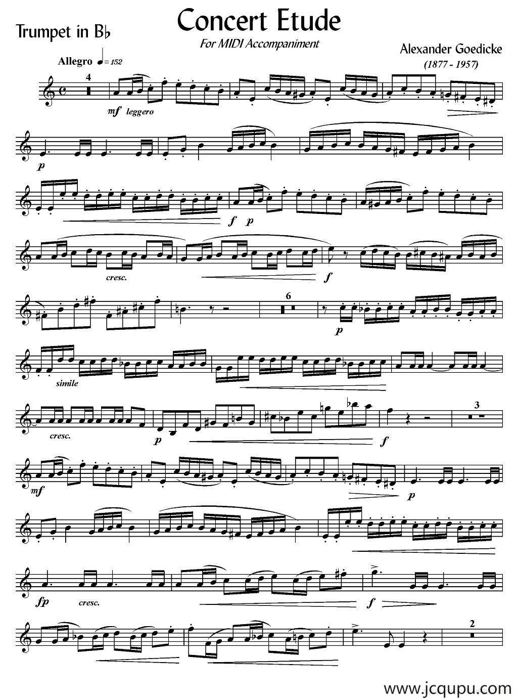 Concert Etude （音乐会练习曲、Bb调）（小号）简谱