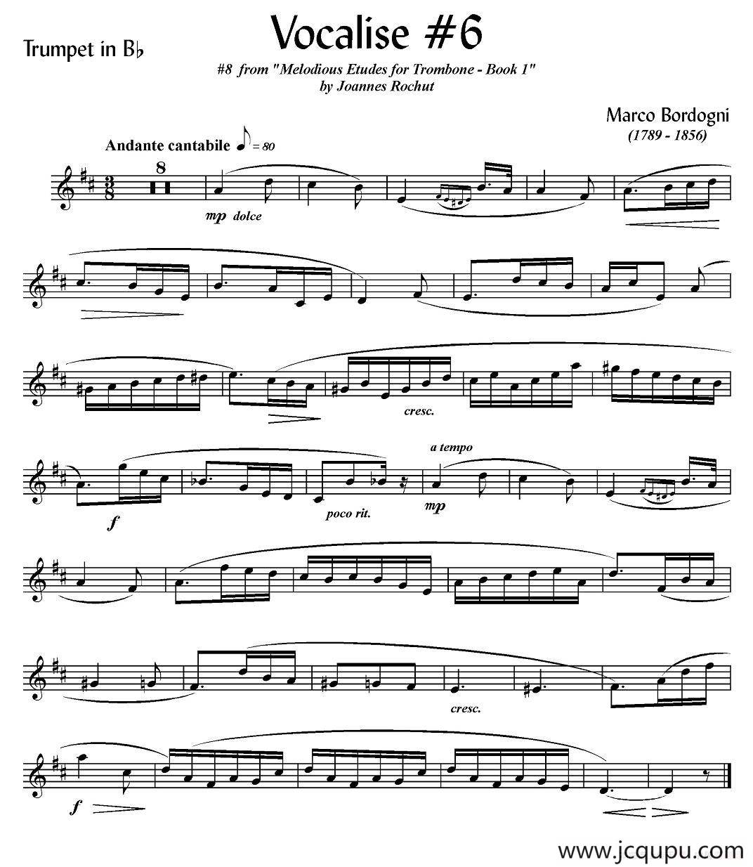 Bordogni - Vocalise #6（小号）简谱